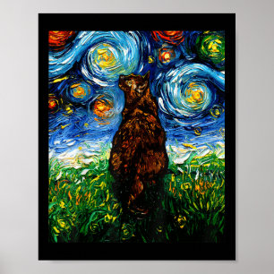 Tortoiseshell Tortie Starry Night Kitty Cat Art By Poster