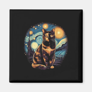 Tortoiseshell Tortie Starry Night Kitty Cat Art Magnet
