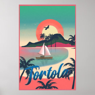 Tortola Retro Coastal Art – Vibrant Island Sunset  Poster