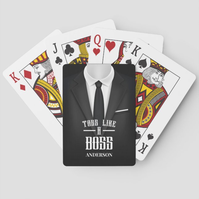 Toss Like A Boss Black Suit With Tie Custome Name Playing Cards (Back)