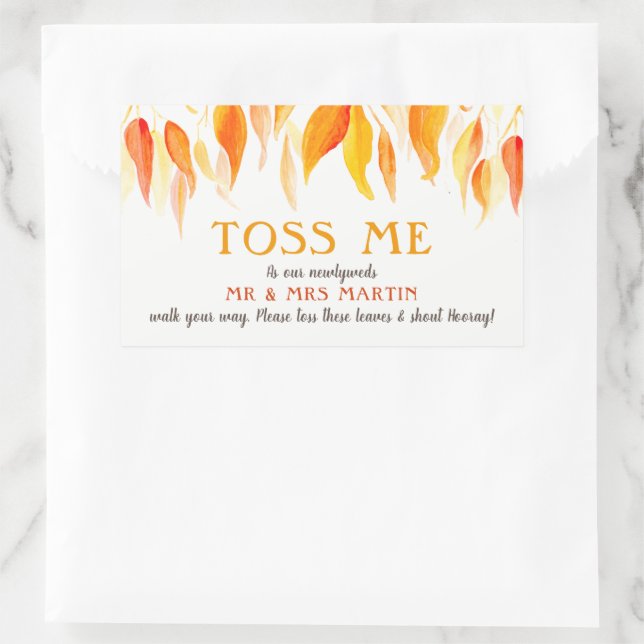 Toss me leaves fall wedding confetti instruction rectangular sticker (Bag)