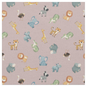 Tossed African Animals on Gray-Pink Fabric
