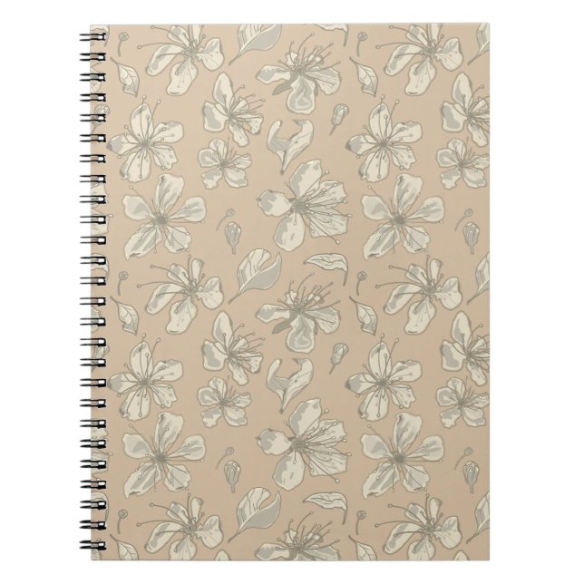 Tossed Blossoms on Light beige - seamless pattern Notebook (Front)