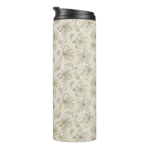Tossed Blossoms on Light Sand - seamless pattern. Thermal Tumbler