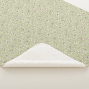 Tossed Blossoms on Olive Green - seamless pattern. Sherpa Blanket