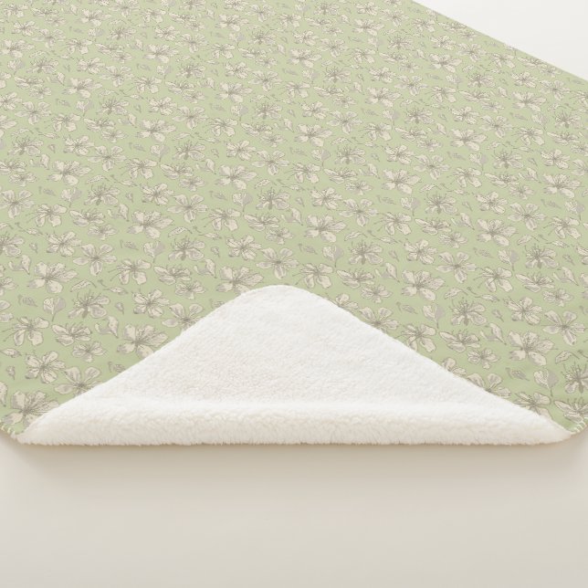 Tossed Blossoms on Olive Green - seamless pattern. Sherpa Blanket (3/4)
