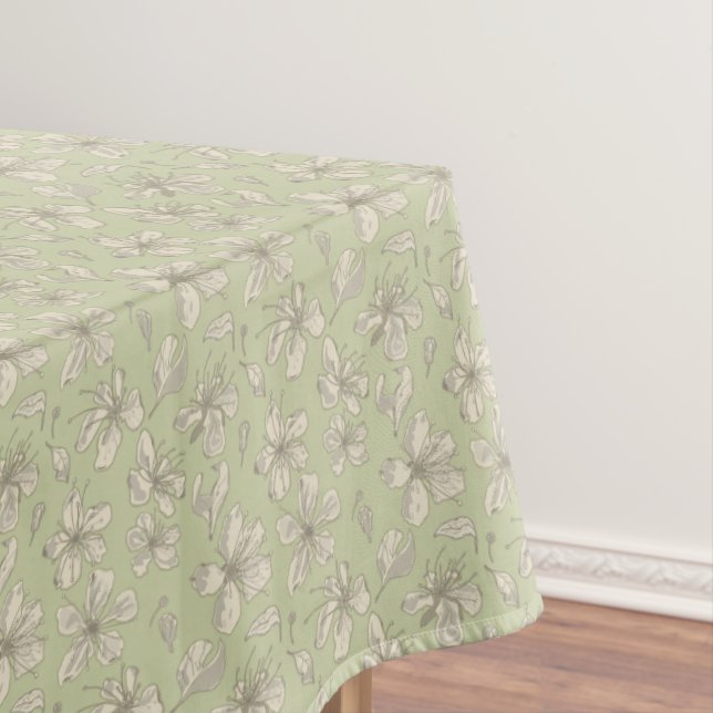 Tossed Blossoms on Olive Green - seamless pattern. Tablecloth (In Situ)