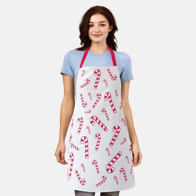 Tossed Candy Cane Christmas Apron (Worn)