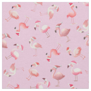 Tossed Christmas Flamingos on Light Pink Fabric