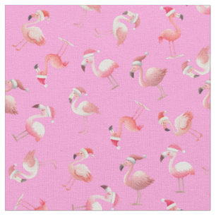 Tossed Christmas Flamingos on Pink Fabric