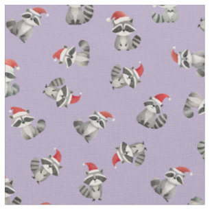 Tossed Christmas Raccoons on Light Purple Fabric
