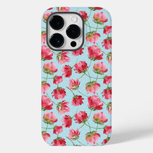 Tossed Crimson Red Watercolor Florals Polka Dots Case-Mate iPhone 14 Pro Case