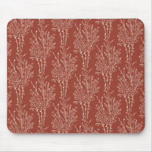 Tossed Floral Silhouette Botanical Rust Red Mouse Pad