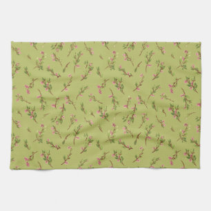 Tossed Floral Wildflowers on Chartreuse Green Tea Towel