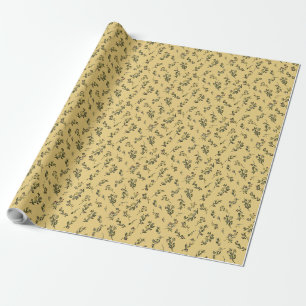 Tossed Floral Wildflowers on Jonquil Yellow Wrapping Paper