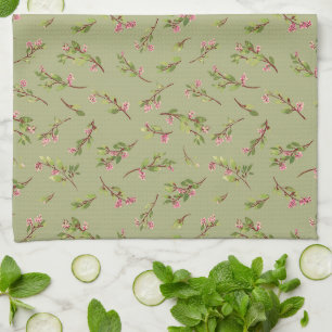 Tossed Floral Wildflowers on Pistachio Green Tea Towel