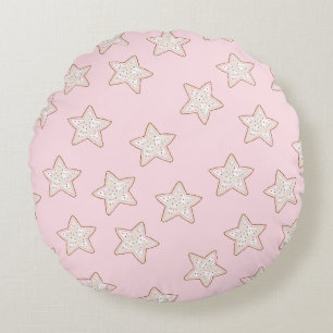 Tossed Frosted Sprinkle Star Cookies Round Cushion