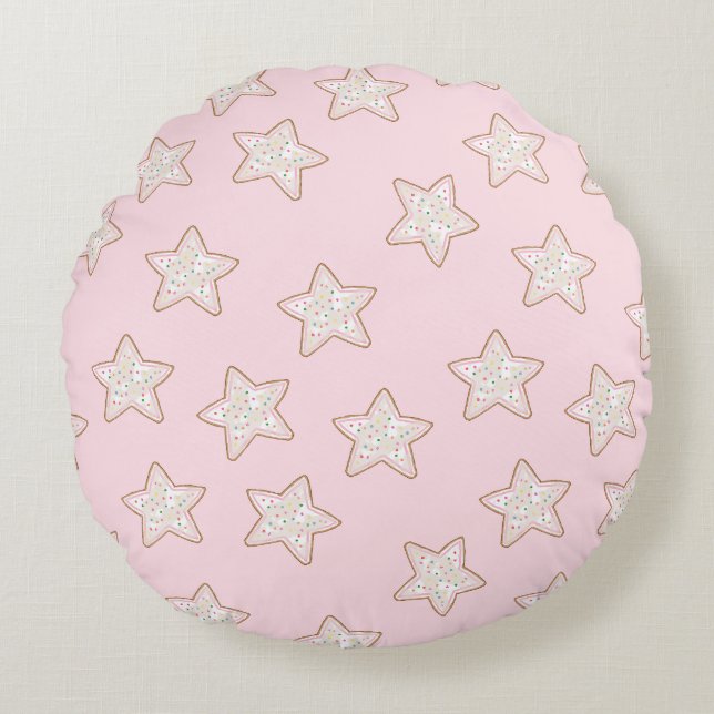 Tossed Frosted Sprinkle Star Cookies Round Cushion (Front)