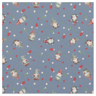 Tossed Gnomes Wrapped in Lights on Gray-Blue Fabric