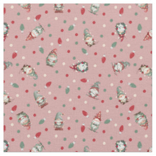 Tossed Gnomes Wrapped in Lights on Light Gray-Pink Fabric