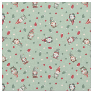 Tossed Gnomes Wrapped in Lights on Light Green Fabric
