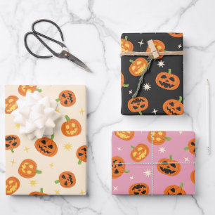Tossed Halloween Pumpkins Wrapping Paper Sheet