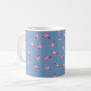 Tossed Watercolor Flamingos on Blue Coffee Mug
