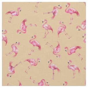 Tossed Watercolor Flamingos on Light Orange Fabric