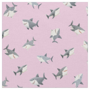 Tossed Watercolor Sharks on Light Pink Fabric
