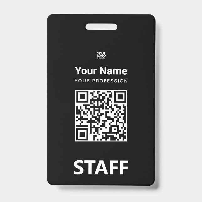 Total black Employee Qr Code, Bar Code, Logo, Name ID Badge (Front)
