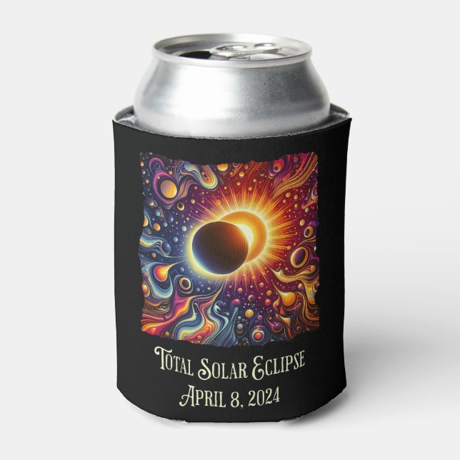 Total Eclipse 2024 Retro Groovy 60's 70's vibe Can Cooler (Can Front)