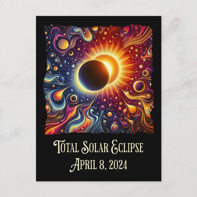 Total Eclipse 2024 Retro Groovy 60's 70's vibe Postcard (Front)