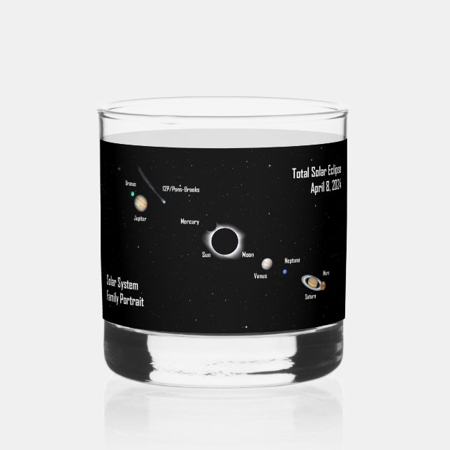 Total Eclipse 2024 Solar System Family Portrait  Whiskey Glass (Front)