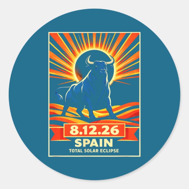 Total Eclipse Spain Astronomy Retro Classic Round Sticker (Front)