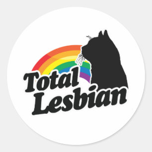 TOTAL LESBIAN CAT - WHITE - WHITE -.png Classic Round Sticker