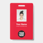 Total Red Employee Photo, Bar Code, Logo, Name