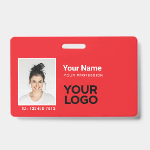 Total Red Employee Photo Bar or Qr Code Logo Name ID Badge