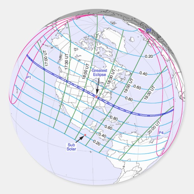 Total Solar Eclipse 2017 Global Path Classic Round Sticker (Front)