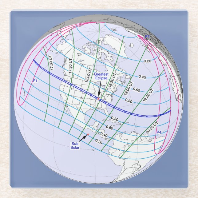 Total Solar Eclipse 2017 Global Path Glass Coaster (Front)