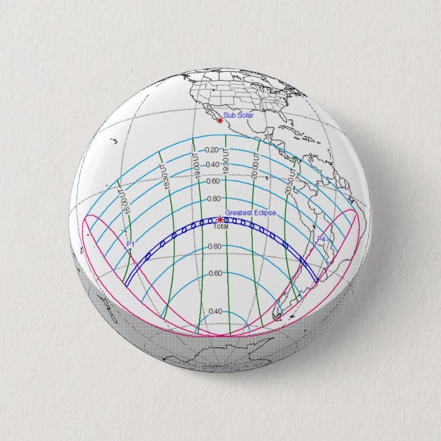 Total Solar Eclipse 2019 Global Path 6 Cm Round Badge (Front)