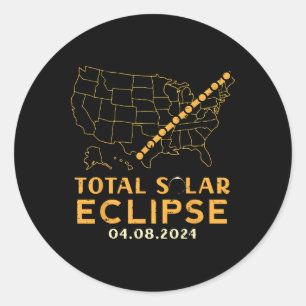 Total Solar Eclipse 2024 April 8 Men Women Kids Classic Round Sticker