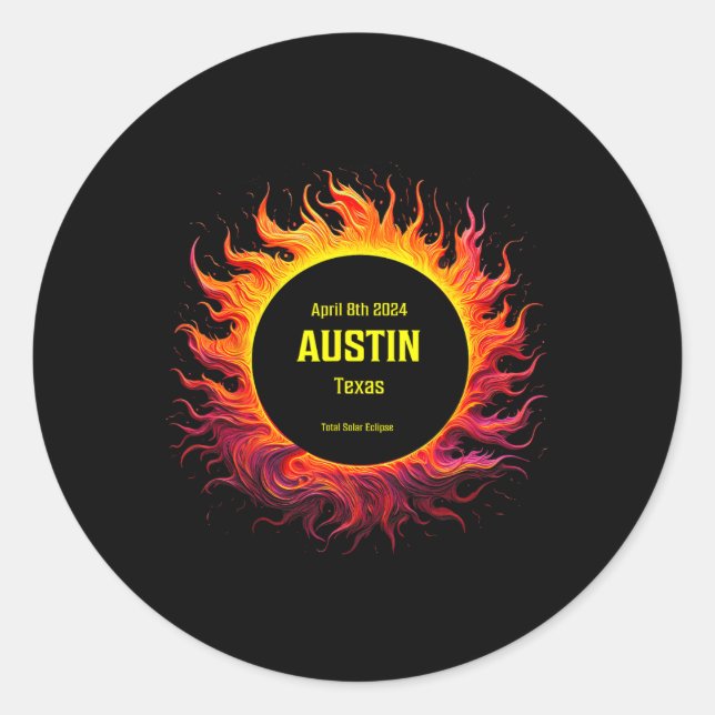 Total Solar Eclipse 2024 Austin Texas  Classic Round Sticker (Front)