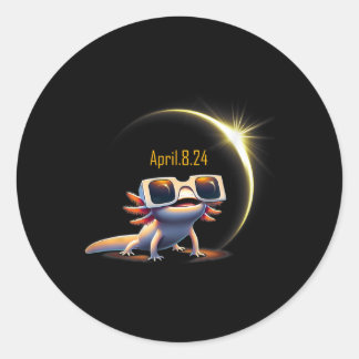 Total Solar Eclipse 2024 Axolotl In Astronomy Glas Classic Round Sticker