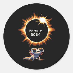 Total Solar Eclipse 2024 Axolotl In Astronomy Glas Classic Round Sticker