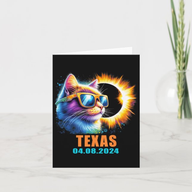 Total Solar Eclipse 2024 Cat Solar Eclipse Gles  Card (Front)
