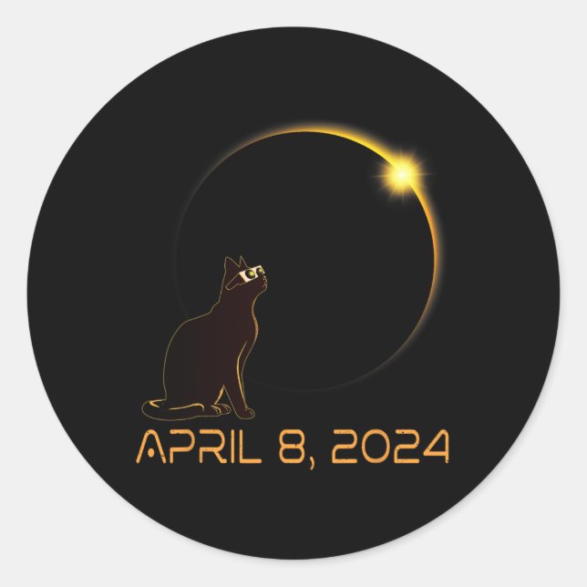 Total Solar Eclipse 2024 Cat Wearing Solar Eclipse Classic Round Sticker (Front)