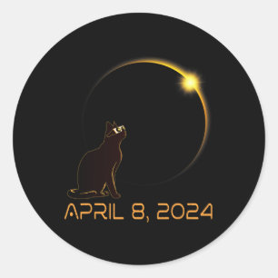 Total Solar Eclipse 2024 Cat Wearing Solar Eclipse Classic Round Sticker