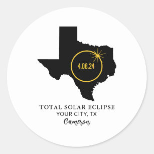Total Solar Eclipse 2024 Custom Name, City Texas Classic Round Sticker