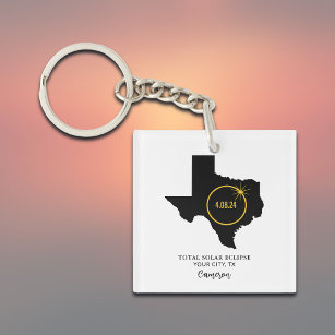 Total Solar Eclipse 2024 Custom Name, City Texas Key Ring