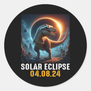 Total Solar Eclipse 2024 Dinosaur Classic Round Sticker